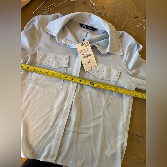 Zara Women's Light Blue Studded Button Down Blouse Size XS - Picture 6 of 7